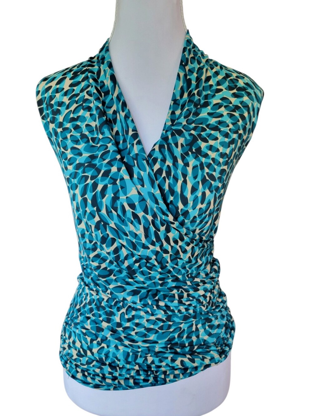 Y2K Wet Seal Blue Geometric Print Faux Wrap Vneck Sleeveless Blouse